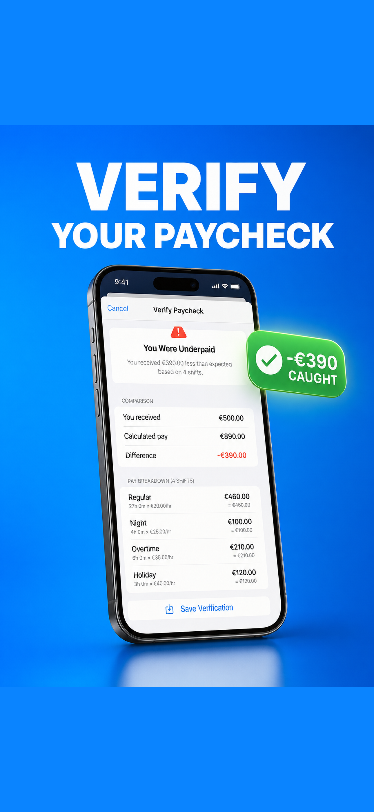 Paycheck verification screen