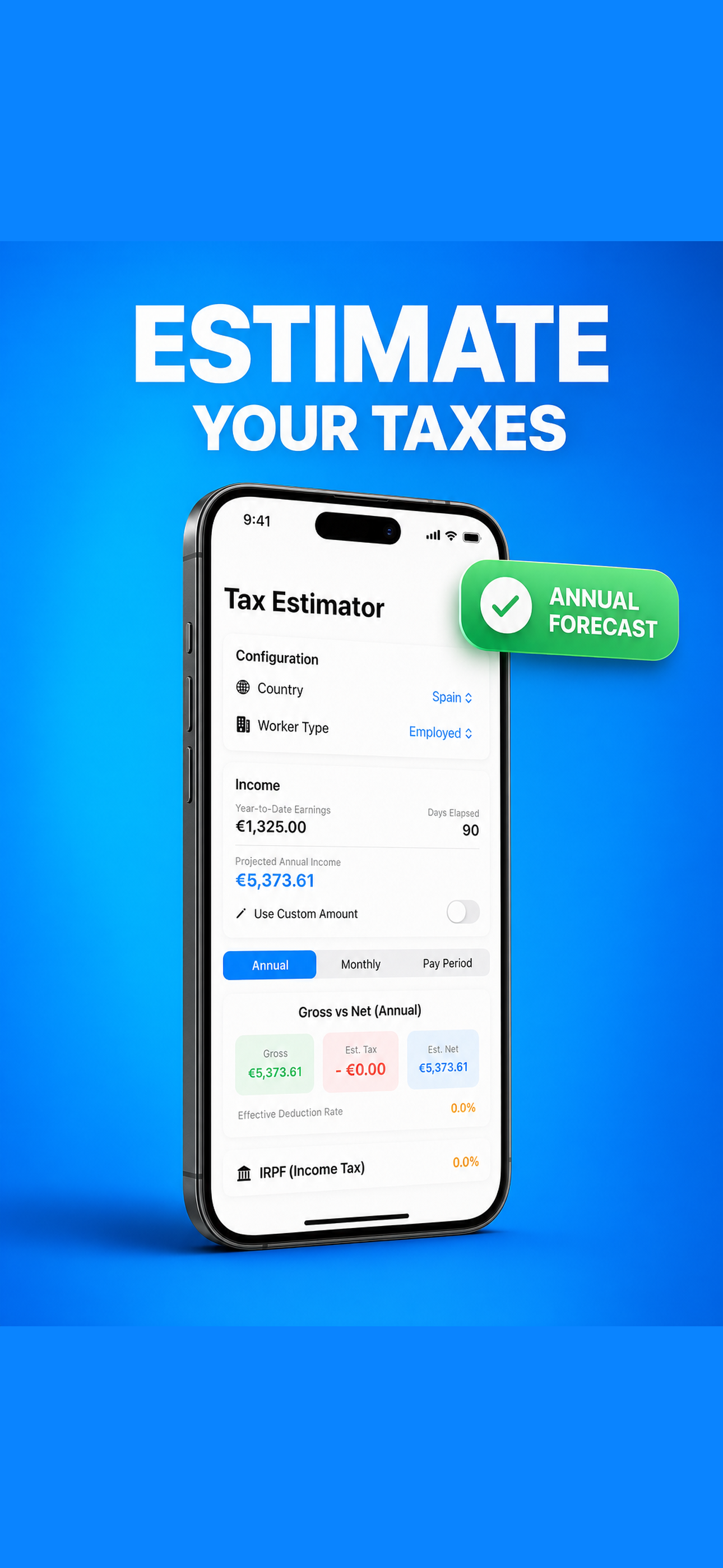 Tax estimator screen