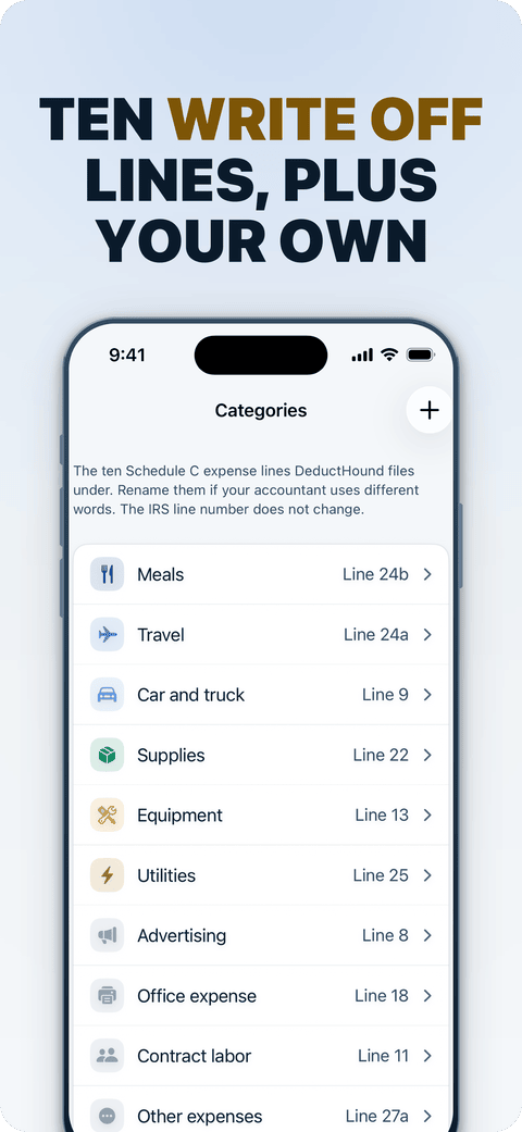 DeductHound app screen from its App Store listing, shown on an iPhone