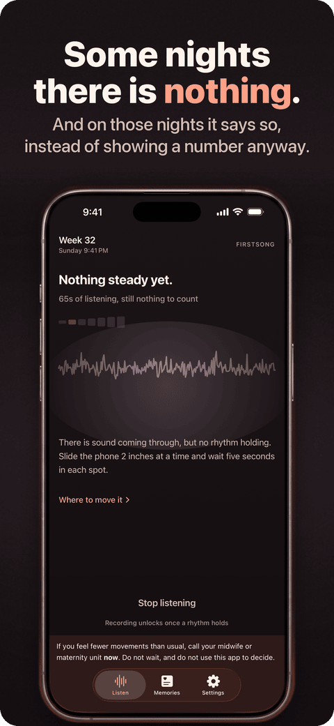 Firstsong app screen from its App Store listing, shown on an iPhone