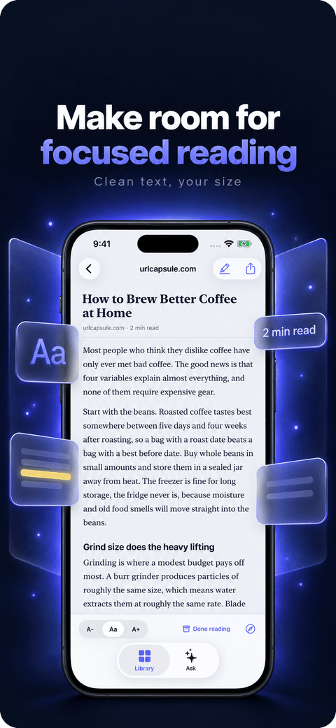 URLCapsule app screen from its App Store listing, shown on an iPhone