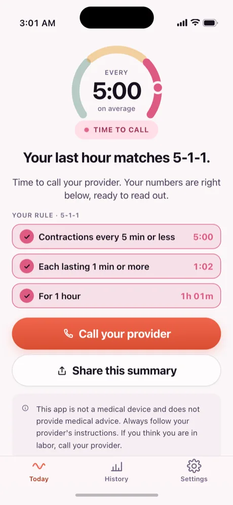The pattern screen reading Your last hour matches 5-1-1, with all three criteria met