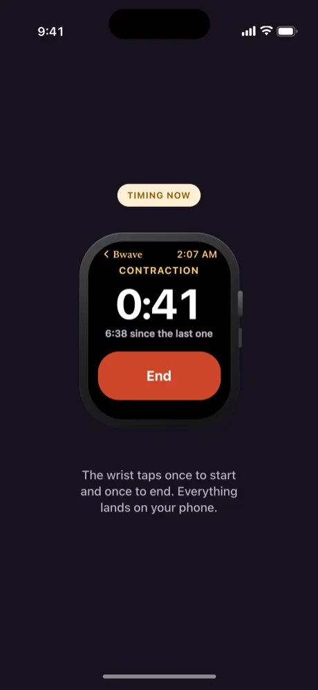 The Wavesong Apple Watch app timing a contraction